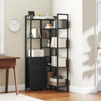 YATINEY Corner Bookshelf, 7 Tier L-Shaped Bookcase with 3 Drawers, Storage Corner Shelf, Freestanding Tall Display Shelf, Industrial Style, for Living Room, Home Office, Black SJ10BB