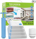 AKLL7S Vacuum Storage Bags with Electric Pump, 12 Pack Space Saver Bags(3 Jumbo/3 Large/3 Medium/3 Small) Vacuum Seal Bags for Clothing, Comforters, Blankets, Travel(Hand Pump Included)