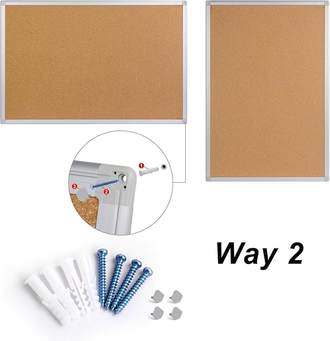2-Pack Cork Board Bulletin Board 20 x 30 Inches, Silver Aluminium Framed Corkboard, Office Board for Wall Cork, Large Wall Mounted Notice Pin Board with 32 Pins