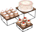 ELITEROO Buffet Risers and Stands, 3 Tier Wood Display Risers, Cake & Cupcake Stands, Dessert Table Display Set, 3Pcs Cube Display Base for Wedding Birthday Party Decor, Rustic Brown, 6"x7"x8"