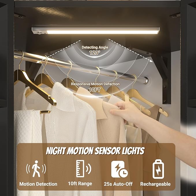 Corner Closet System with 2 Motion Sensor Lights, 39.2" Corner Closet Organizer with 12 Shelves, Closet Corner with 2 Hanging Rods, Versatile 6-Tier Walk-in Closets for Corner Space, Black
