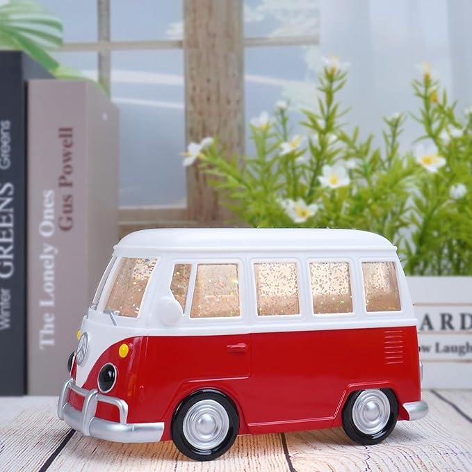Bus Snow Globe with 6H Timer and Swirling Glitter, USB & Battery Powered, Night Light Snowglobes Statue for Home & Office, Gift Idea (Bus)