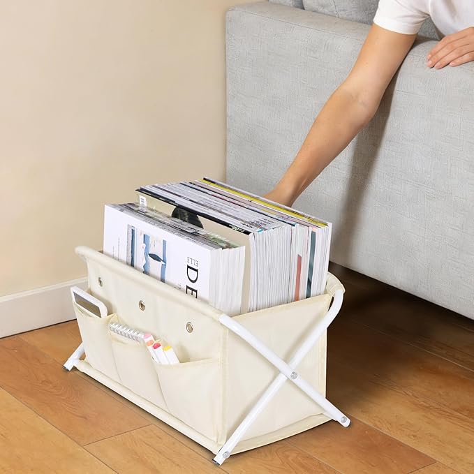 KEEGH Magazine Holder with 3 Pockets, Large Capacity Magazine Rack for Magazines, Books, Newspapers Magazine Basket for Living Room, Office, Study, Bedroom