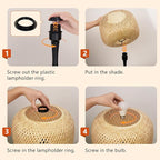 ONEWISH Touch Bedside Lamp for Bedroom, 3-Way Dimmable Table Lamps for Nightstand, Handwoven Bamboo Shade Desk Lamp for Living Room, Home Office