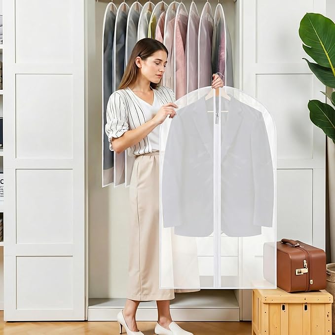 12 Pack Garment Bags 60 * 100cm, 40in PEVA Translucent Garment Covers, Suit Storage Bags, Dress Organizer Bags Used To Protect Shirts, Winter Coats, Jackets（White Edge）