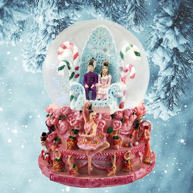 Nutcracker Ballet Gifts Musical Nutcracker Snow Globe, Christmas Ornaments Decorations, Holiday Home Decor, 5.75” x 4.5” inches, Clara and Prince