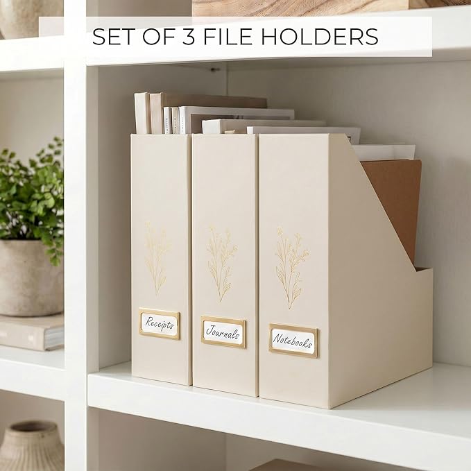 Beautiful Magazine Holder Set of 3 - Sturdy File Holder to Organize Your Desk Or Shelves - The Perfect Office Storage to Effortlessly Organize Your Paperwork/Files, Magazines, Books Or Binders