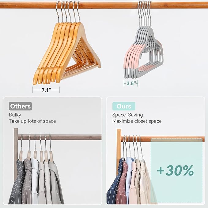 Pack of 50 Coat Hangers, Space-Saving Plastic Clothes Hangers, Non-Slip, 0.2 Inches Slim, 360° Swivel Silver Hook for Shirts, Pants, Suit & Wet/Dry Garments, Pink and Dark Gray