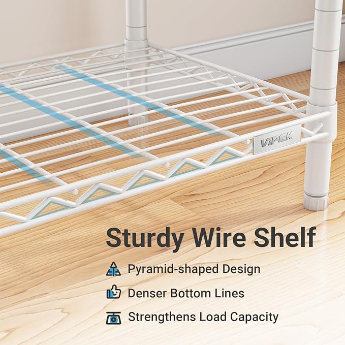 VIPEK X3 Expandable Heavy Duty Clothes Rack Adjustable from 5'2" to 8' with Flexible Shelves and Hanger Rods, Large Freestanding Clothing Racks for Hanging Clothes, Max Load 1210LBS, White