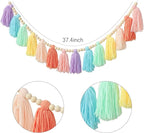 DCJHFJ Pastel Rainbow Boho Tassel Garland Wall Hanging with Wood Beads for Baby Shower Birthday Party Classroom Dorm Nursery Decor