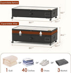 Under Bed Storage with Wheels, Adjustable Height Underbed Storage Containers, 2 Pack 65L Bins, Heavy-Duty 600D Fabric & Steel Frame for Clothes, Shoes, Bedding