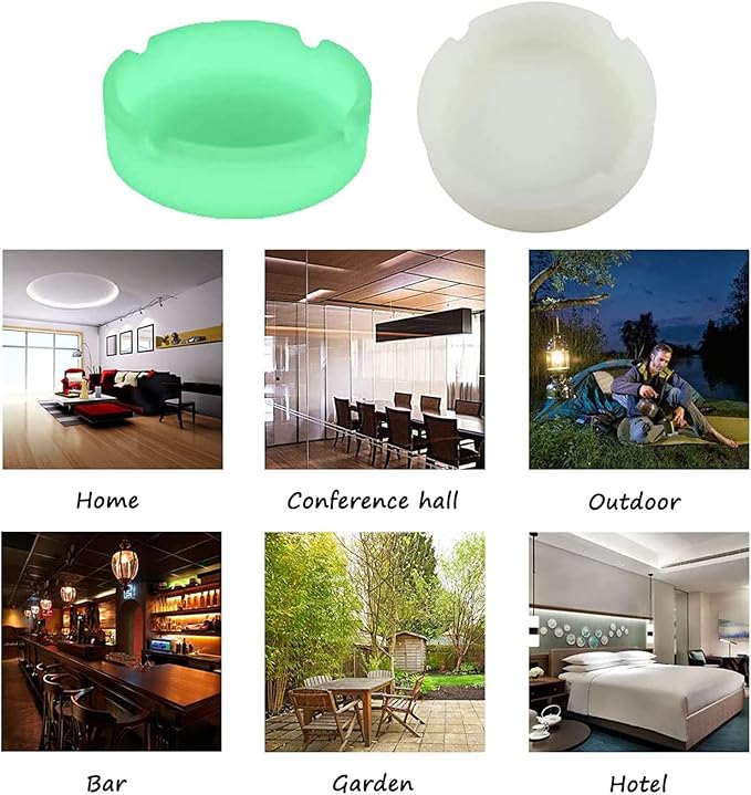 HOWDIA Silicone Ashtray Luminous Ash Tray, Small Ashtrays for Outside Patio Glow in the Dark Ashtray Cute Home Ash Trays High Temperature Heat Resistant, 3 Pack
