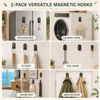 Heavy Duty Magnetic Wreath Hanger, Strong Magnetic Hooks for Front Door, Holds 10 lbs, No-Scratch, Versatile Wreath Hook for All Season Decor, Kitchen, Fridge, Garage (Black, 2 Pack)