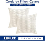 MIULEE Pack of 2 Corduroy Decorative Throw Pillow Covers 20x20 Inch Soft Boho Striped Pillow Covers Modern Farmhouse Home Decor for Sofa Living Room Couch Bed Pure White