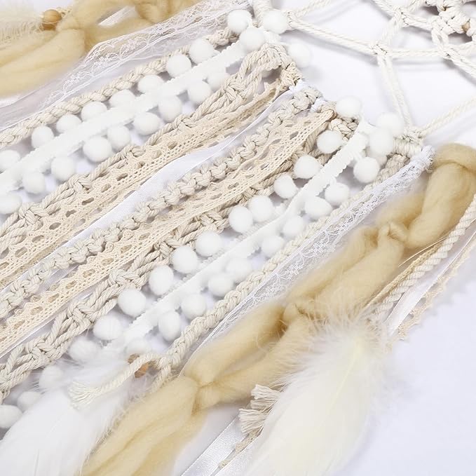 LOMOHOO Large Dream Catcher Handmade Feather Dreamcatcher, Traditional Dream Catchers with Woven Tassels Boho Wall Hanging for Girl Kids Bedroom Baby Room Home Decor Craft Ornament Gift (Champagne)