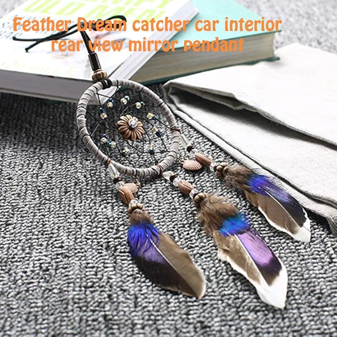 AKOAK 1 Pack Dream Catcher Rearview Mirror Car Charm Accessories, Boho Style Handmade Car Charm Pendant Decorative Pendant - Girl Woman Bedroom Living Room Home Decoration