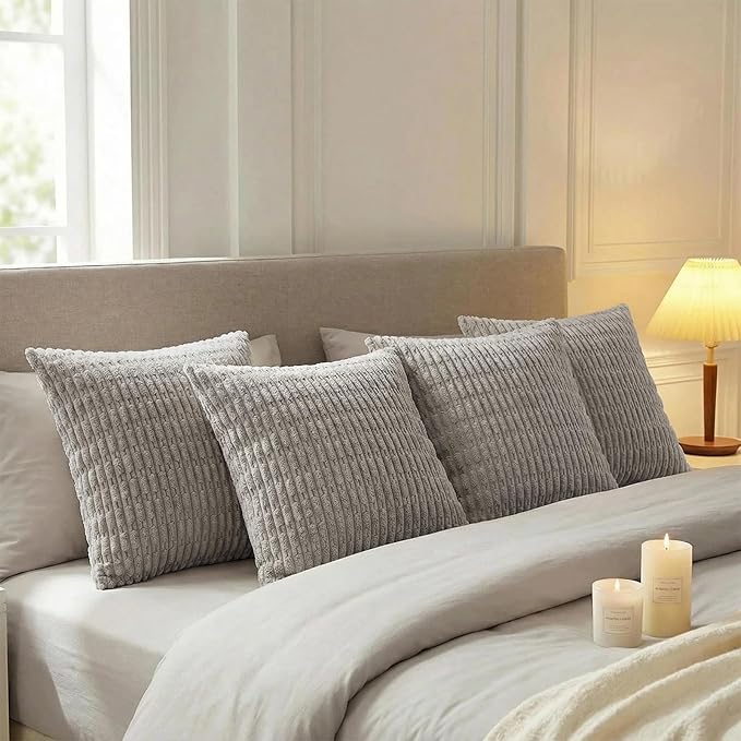 Fancy Homi 4 Packs Decorative Throw Pillow Covers for Living Room Couch Bed, Modern Farmhouse Boho Home Décor Accent Cushion Case, 22" x 22", Gray