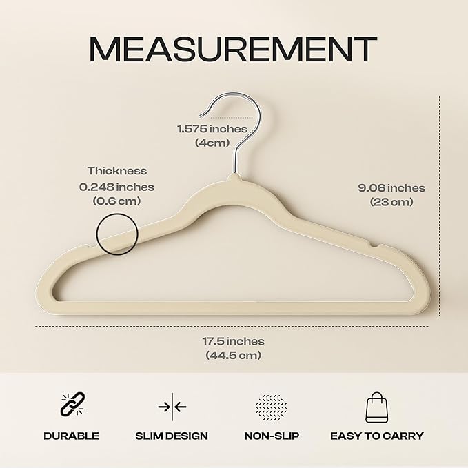 Utopia Home Velvet Hangers 20 Pack – Luxury Non-Slip Slim Pant & Coat Hangers, Strong Space-Saving Clothes Hangers with Pants Bar and 360° Swivel Hook – Ivory