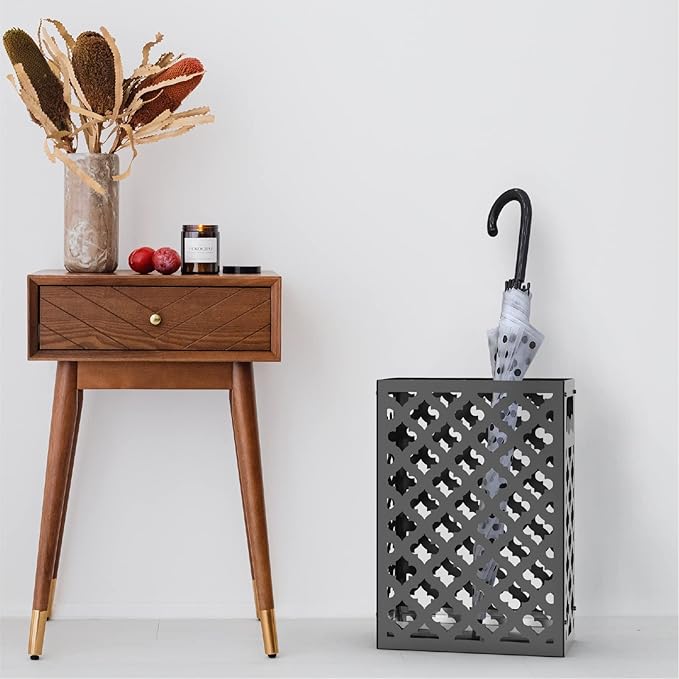 Mango Steam Trellis Umbrella Holder Stand for Home or Office Entryways (Black, Trellis)