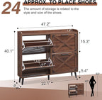 Shoe Storage Cabinet,Farmhouse Shoe Organizer with 4 Flip Drawers & Barn Door Design,Hidden Slim Narrow Shoe Rack Cabinet for Entryway,Foyer,Hallway,Walnut