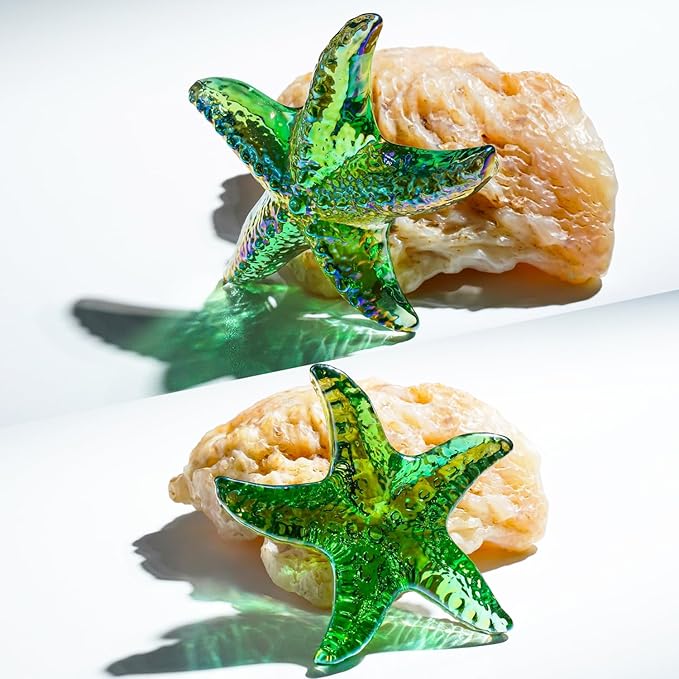 H&D HYALINE & DORA Glass Starfish Green Handmade Glass Sea Animal Figurine Mini Starfish Collectible Ornament for Beach Decor