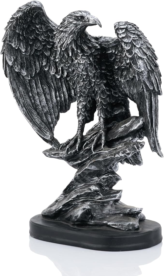 Metallic Silver Eagle Statue for Home Office Man Table Decoration 10 inch Eagle Scout Gifts, US Citizenship Gifts, Symbol of Justice and Freedom