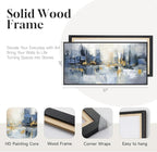 Framed Blue Abstract Wall Art for Living Room, Extra Large Modern Cityscape Canvas Artwork for Walls, Horizontal Contemporary Painting Print for Living Room Bedroom Office Wall Decor, 30x60 Inch