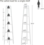 Hoctieon Corner Shelf, 5-Tier Corner Bookshelf, Rustic Ladder Shelf, Industrial Display Stand for Living Room, Kitchen, Home Office, Balcony, Small Space, Metal Frame, White