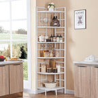 HOMISSUE Corner Shelf, 6 Tier Tall Narrow Bookshelf 76.9", Industrial Corner Bookcase with Storage for Home Office Living Room and Bedroom, White
