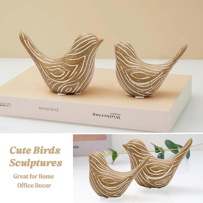 2PCS Small Birds Statues, Modern Home Decor Bird Sculptures, Animal Figurines Decorative Ornaments for Living Room, Bedroom, Office Desktop, Bookshelf, Coffee Table, Cabinets, Gifts for Bird Lovers