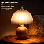 11.8" Decorative Wooden Table Lamp with Frosted Glass Shade, Dimmable Bedside Nightstand Lamp with E26 Socket & 6ft Cord, Small Accent Lamp for Bedroom & Living Room (Gradient)