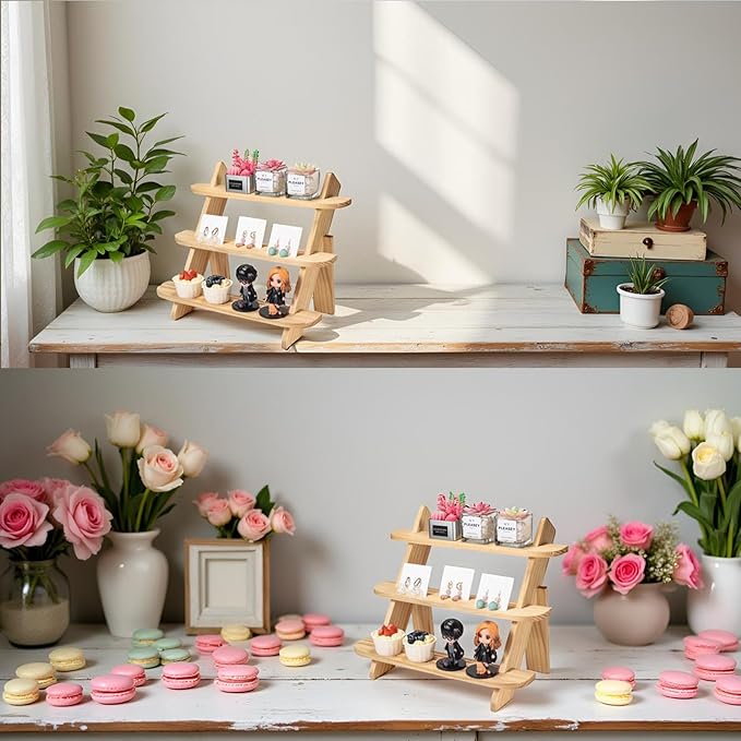 Wooden Display Riser,3 Tier Earring & Ring Holder Stands,Farmhouse Cupcake Stands ,Table Display Stand For Vendors,Organizer Showcase for Tabletop Shows and Home Using ,Wood Rustic Risers