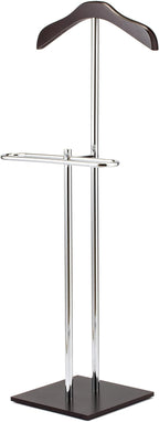 MyGift Brown Wood and Metal Valet and Suit Stand, Executive Men's Garment Organizer Rack Coat and Pants Hanger