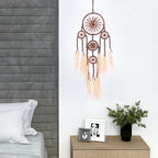 Pretty Jolly Pampas Grass Dream Catchers Wall Decor with Handmade Large Red Native Americans Witch Dreamcatcher with Wood Beads for Adults Bedroom Wedding Garden Bless Birthday Gift-5 Rings