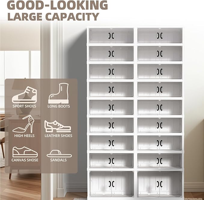 FAHKNS 9 Tier 36 Pair Folding Shoe Rack with Wheels and Magnetic Doors,Stackable Transparent Shoe Cabinet Shoe Organizer Storage for Closet Entryway Bedroom