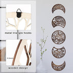 Jetec 5 Pcs Moon Phase Wall Art Decor Wall Pediments Hanging Wooden Phase Spiritual Bedroom Nordic Boho Lunar Aesthetic Art for Living Room Dorm Apartment Ornament(Dark Brown,15.75 Inch,Botanical)