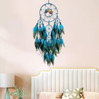 Blue Large Dream Catcher Wall Decor Crystal Tree of Life Dream Catchers Handmade Feather Dreamcatcher Wall Hanging Ornament for Bedroom Living Room Home Decor