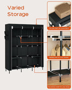 Portable Closet, 51.2 Inch Large Capacity Wardrobe Closet with Cover, Clothes Storage Organizer with Shelves and 3 Hanging Rods, Easy to Assembly, Black PCT203B01