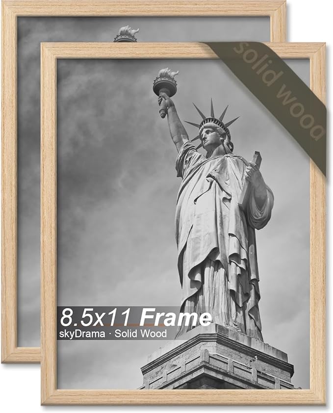 Natural Solid Wood 8.5x11 Picture Frame, Display 8.5 x 11 Inch Picture Poster Photo, Vertical & Horizontal Wall Hanging - 2 Pack/Natural/8.5"x11"