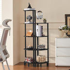 YUFAM 5-Tier Corner Shelf with Sturdy 5-Leg Base, Wooden Corner Bookshelf for Small Spaces, Corner Standing Shelf for Living Room, Bedroom, Office, Black