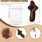 zyphonic Pocket Wooden Cross, Black Walnut with Heart Design, Religious Comfort Gift with Organza Bags Christian Encouragement Gift Handheld Stress Relief (5)