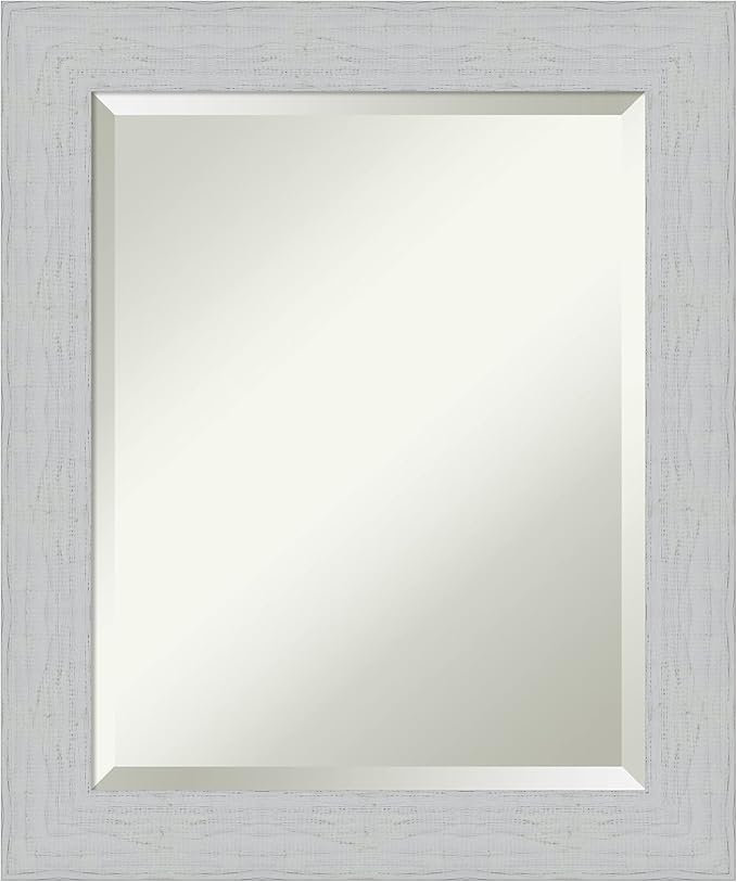 Amanti Art White Wall Mirror 24x20 Shiplap White Rectangle Bathroom Mirror for Wall Decor Living Room, Small Cottage Wood Frame, Hangs Horizonally and Vertically, Bathroom Decor, Beveled Edge