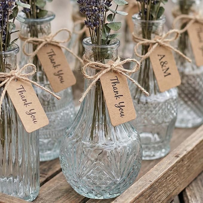 16 Pack Glass Bud Vases for Centerpieces - Bulk Small Flower Vases Set of 16, Mini Vintage Vases, 4 Styles for Party, Wedding Decorations, Baby Shower, Home Table Flower Décor (Clear)