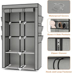 VTRIN Portable Closet Wardrobe for Hanging Clothes with 4 Storage Shelves, 2 Hanging Rods and 6 Pockets, Stable and Easy Assembly Clothes Rack with Cover Free Standing Closet for Bedroom, Grey