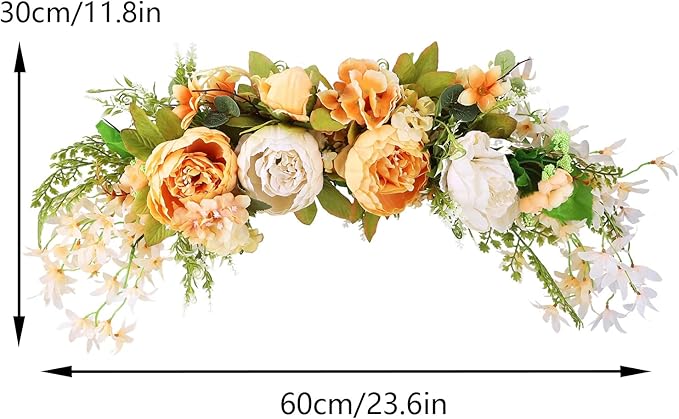 IUIBMI 29.5 inch Wedding Arch Flowers, Spring Decorative Peony Swags with Green Leaves Rustic Artificial Floral Swag Peony Door Wreath for Front Door Wedding Arch Wall Decor (D)