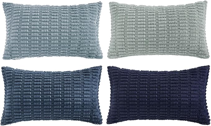 Fancy Homi 4 Packs Decorative Throw Pillow Covers for Living Room Couch Bed, Modern Farmhouse Boho Home Décor Accent Cushion Case, 20" x 12", Blue Series