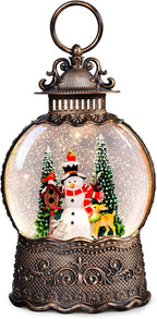 Christmas Snow Globes Lantern with Music, Snowman Snow Globes with Swirling Glitter Effects, USB/Battery Powered with 6-Hour Timer, Christmas Decorations