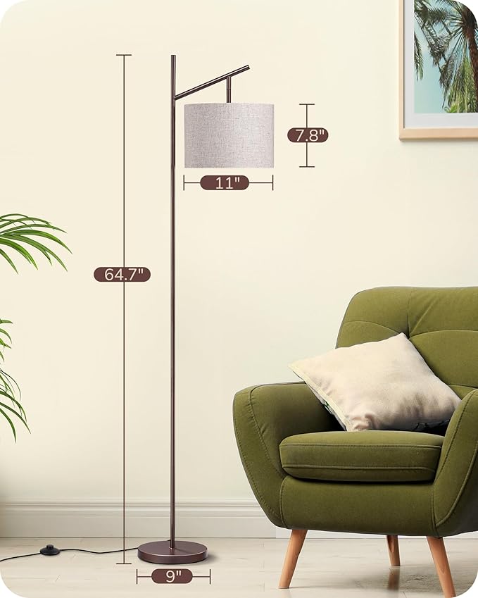 EDISHINE 64.7IN Minimalist Arc Floor Lamp with Remote & Foot Pedal Switch, 5CCT, Dimmable, Modern Floor Lamp for Living Room, Bedroom, Bulb Included, Brown