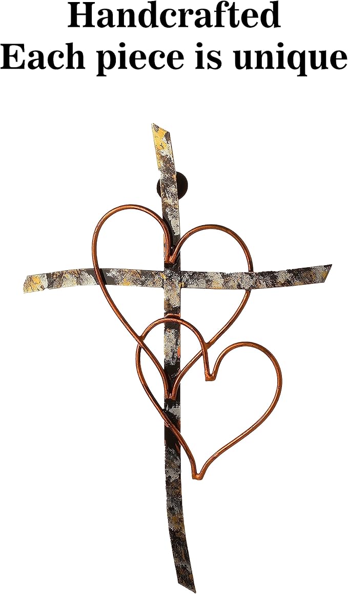RELY+ Entwined Hearts Wall Cross Metal 13 X 9 Inch Entangled Heart Iron Wall Cross Love Heart Gift for Adult Living Room Decor Bedroom Wall Decorations