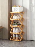 The 9-Tier No-Assembly Bamboo Rack, New Upgrade 9 Tier Bamboo Shoe Rack, Space-Saving Tall Narrow Accordion Shoe Rack for Entryway Closet Dorm (Natural-5)